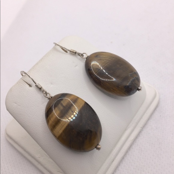 Women Tiger Eye Dangle Earrings - Picture 4 of 8